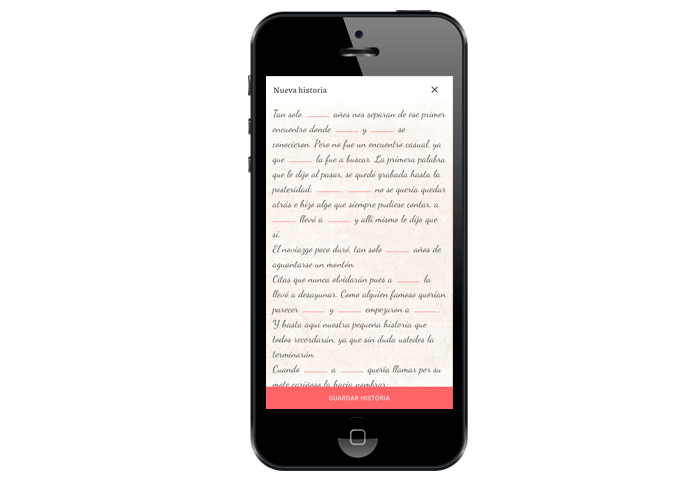 vista previa de una nueva historia para rellenar huecos